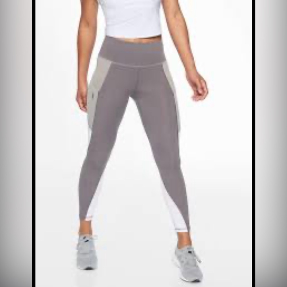 Athleta Athletic Leggings Women's Small Color-block All In‎ Tight 7/8 Grey White